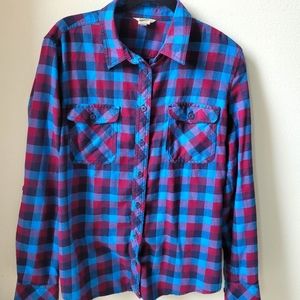 Duluth Crosscut Wicking Flannel Shirt, Size L, Purple and Blue Plaid